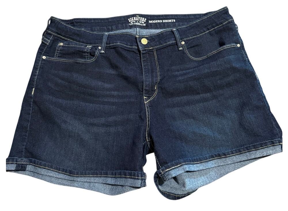 Levi Strauss Signature Modern Cuffed Shorts, Dark Wash Stretch Denim, Size 34